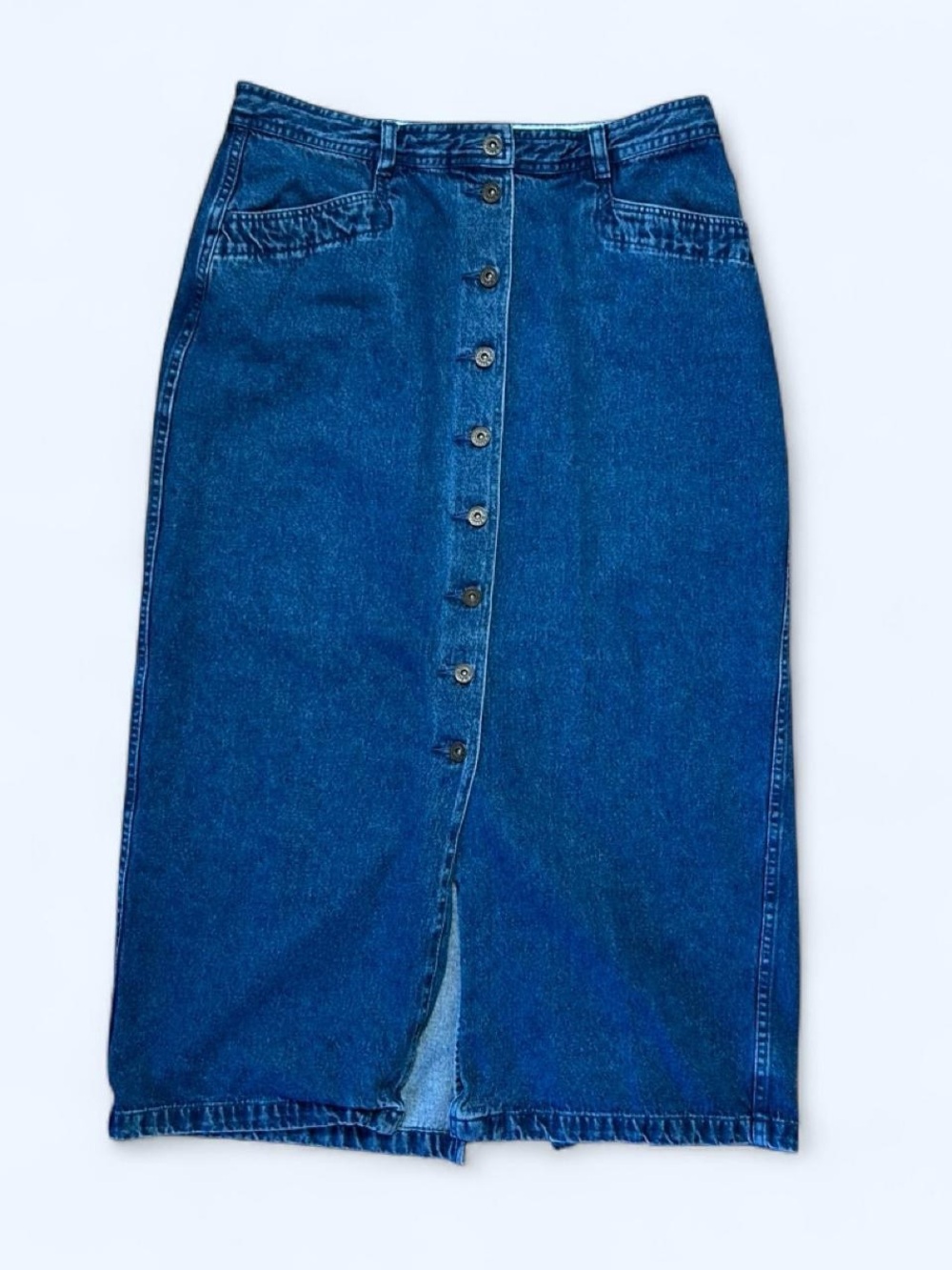 VTG Christopher & Banks Dark Blue Button-Front Denim Midi Skirt